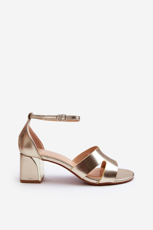 Sandały Damskie Na Obcasie Klocku Złote Irivana