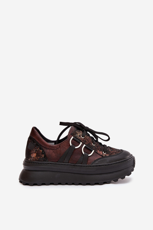 Skórzane Sneakersy Damskie Na Platformie Maciejka 06562-25 Czekoladowe