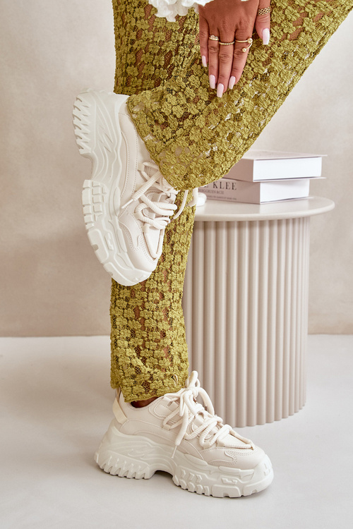 Sneakersy Damskie Na Masywnej Podeszwie Jasnobeżowe Nevela