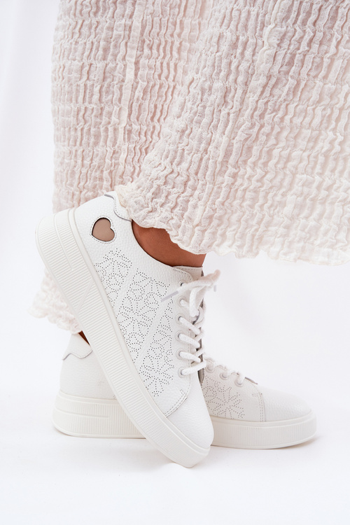 Skórzane Sneakersy Damskie Na Platformie Vinceza 88018 Białe