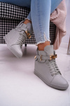 Sneakersy Damskie Na Koturnie Złota Kłódka Szare Tersey