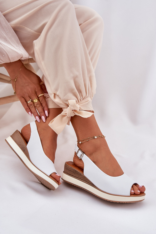 Skórzane Sandały Na Koturnie Artiker 56C2317 Białe