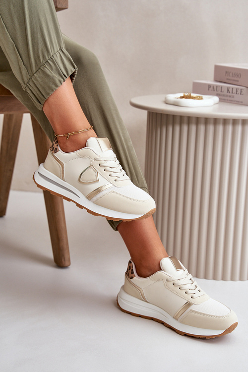 Sneakersy Damskie Z Eko Skóry Beżowe Velaniela