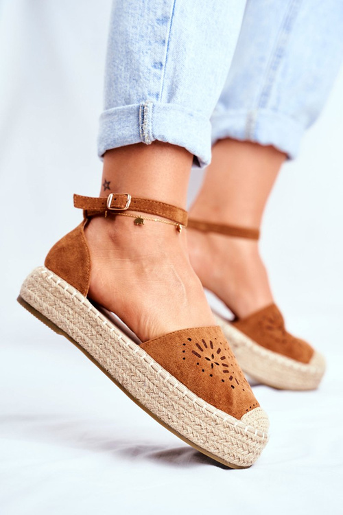 Espadryle Damskie Na Platformie Lniane Camel Palermo