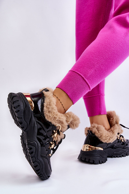 Damskie Ocieplane Buty Sportowe Sznurowane Czarne Kerberos