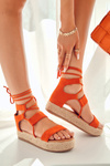 Damskie Wiązane Sandały Na Platformie Pomarańczowe Amrillo