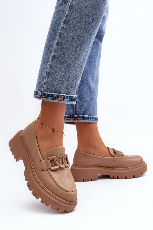 Masywne Mokasyny Damskie Z Łańcuchem Beżowe Dataia