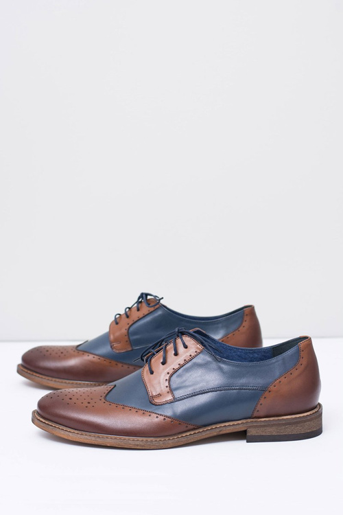 Nikopol Granatowe Skórzane Męskie Eleganckie Półbuty Mortes