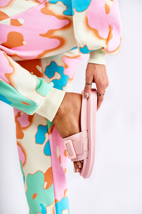 Damskie Skórzane Klapki Z Klamrą Różowe Devia