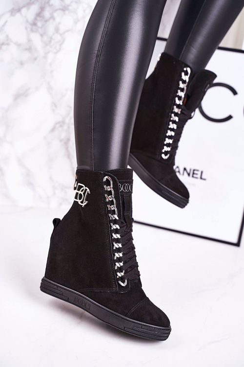 Damskie Zamszowe Sneakersy BOOCI 2222/066/s Srebrny Łańcuch Czarne
