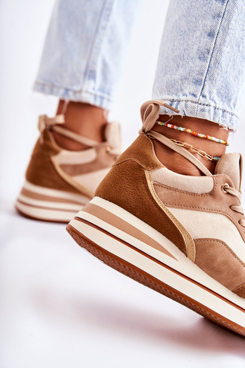 Damskie Zamszowe Buty Sportowe Brązowo-Beżowe Elisse