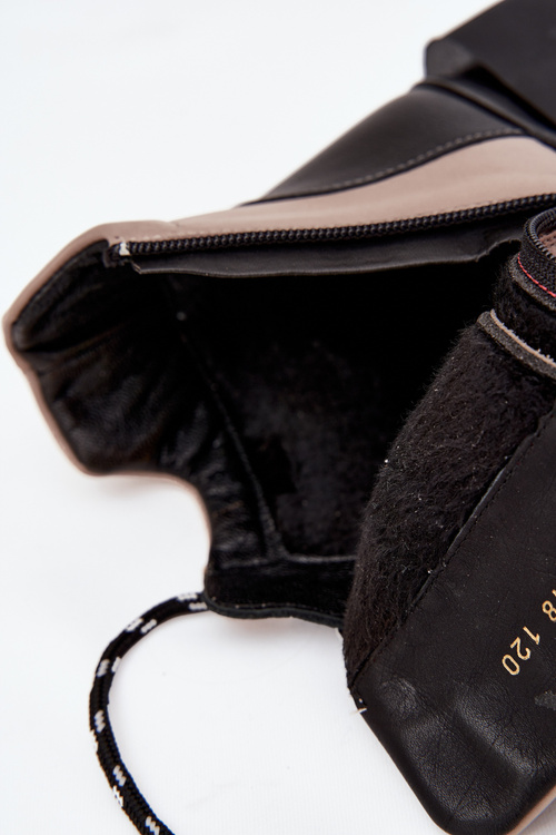 Skórzane Botki Damskie Na Platformie Ocieplane Artiker 55C0884 Beżowe