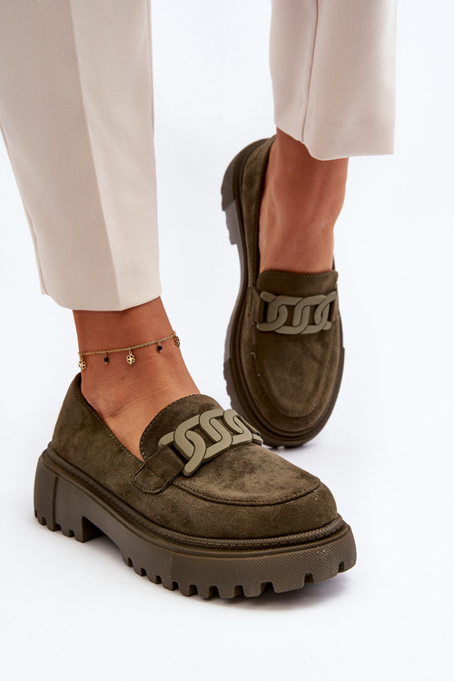 Mokasyny Damskie Z Łańcuchem Ciemnozielone Mevre