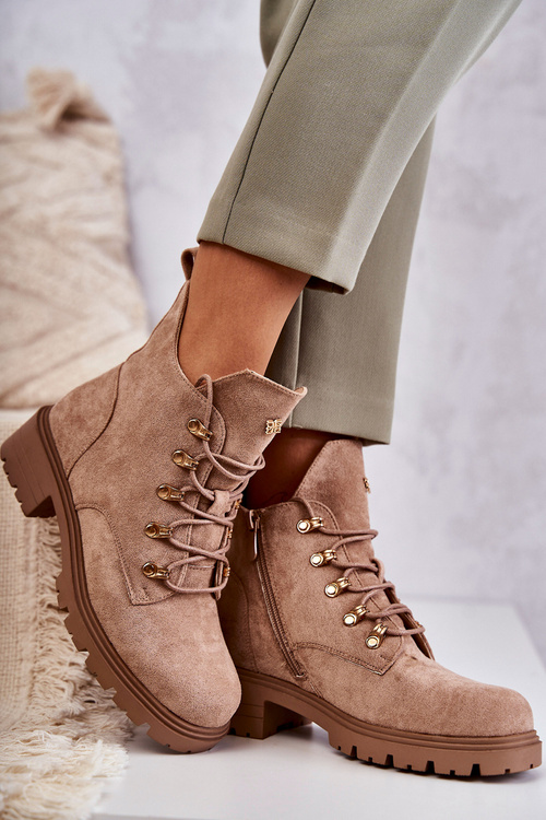 Klasyczne Damskie Zamszowe Botki Beżowe Telma