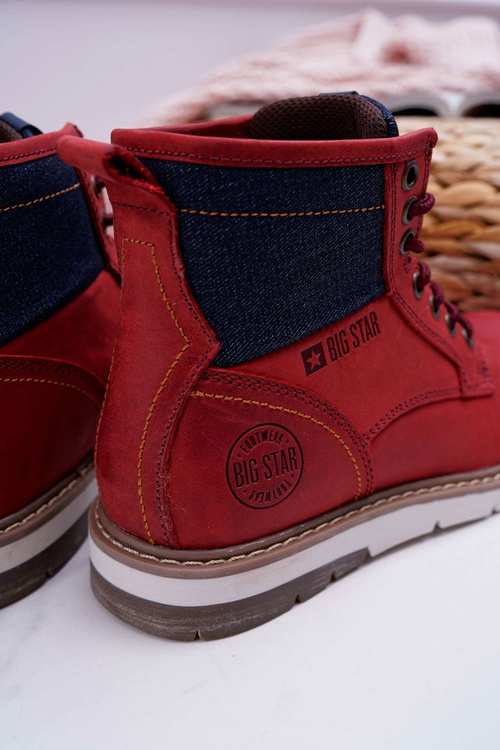 Damskie Botki Trapery Big Star Skórzane Bordowe EE274006