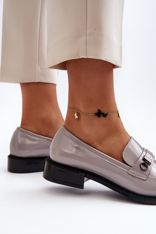 Damskie Lakierowane Mokasyny Szare Nerilaja