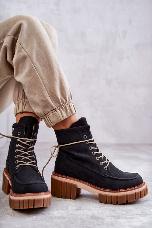 Damskie Modne Botki Ocieplane Czarne Gerda