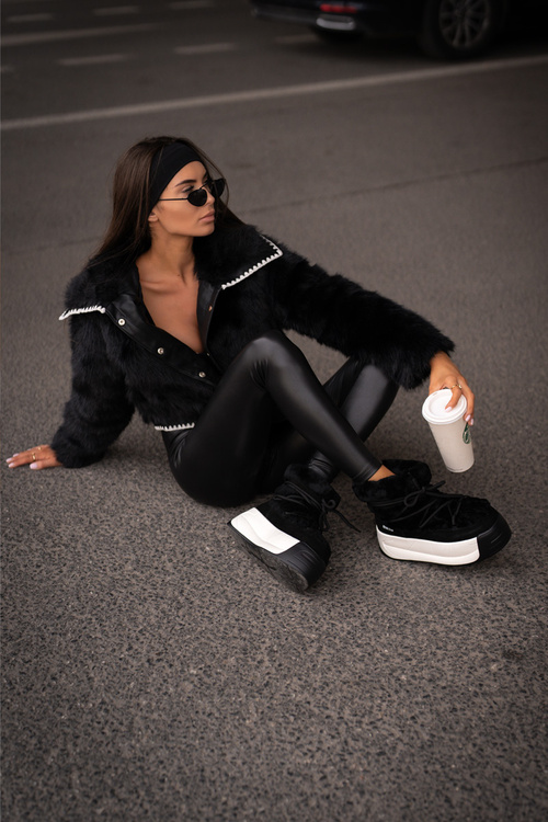 Skórzane Śniegowce Damskie Na Grubej Podeszwie Z Futerkiem Big Star OO274A206 Czarne