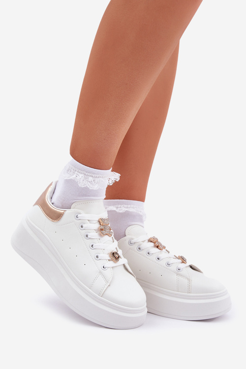 Sneakersy Damskie Z Przypinkami Białe Bralinea