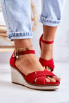 Damskie Sandały Na Koturnie Czerwone Veenus
