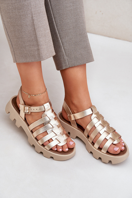 Skórzane Sandały Damskie Zazoo 3695 Złote