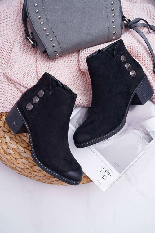 Botki Damskie Płaski Obcas Czarne Tristram