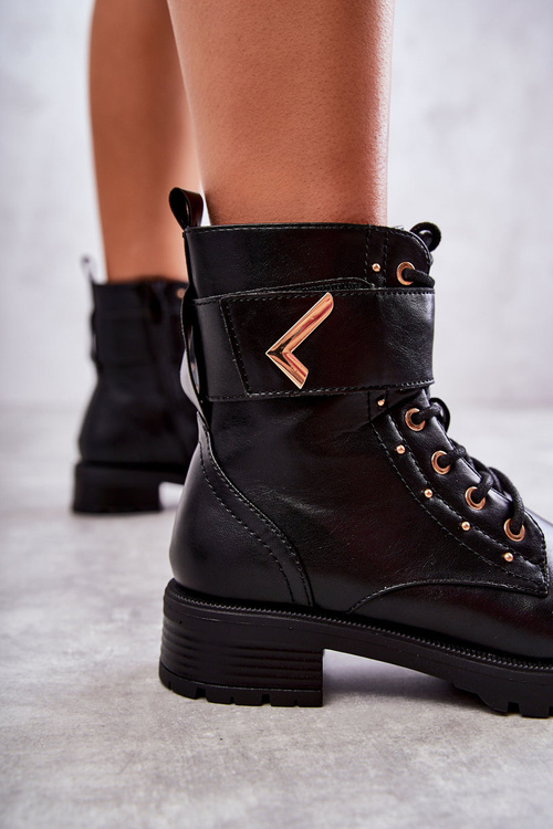 Ocieplane Skórzane Wężowe Botki Czarne Colira