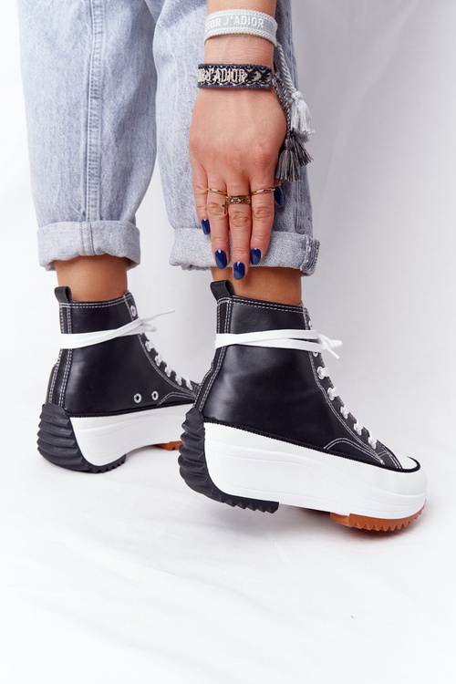 Skórzane Trampki Na Platformie Czarne Coachella