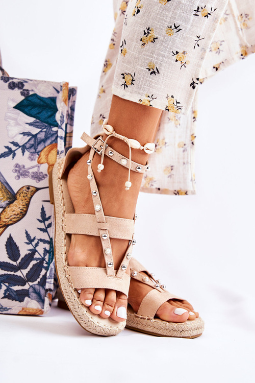 Zamszowe Sandały Z Ćwiekami Beżowe Marey