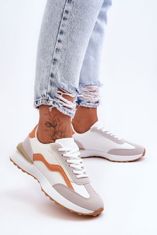 Damskie Buty Sportowe Skórzane Biało-Pomarańczowe Somerio
