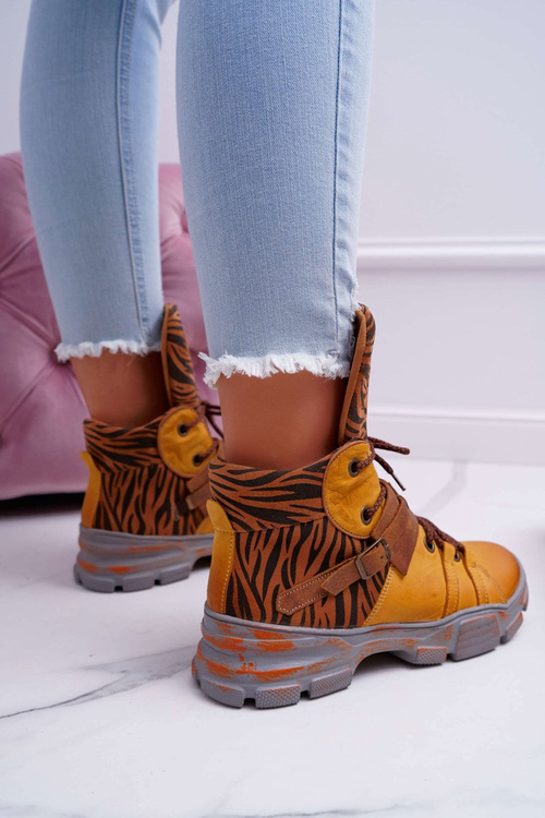 Botki Damskie Skórzane Trzewiki Maciejka Żółte 04218