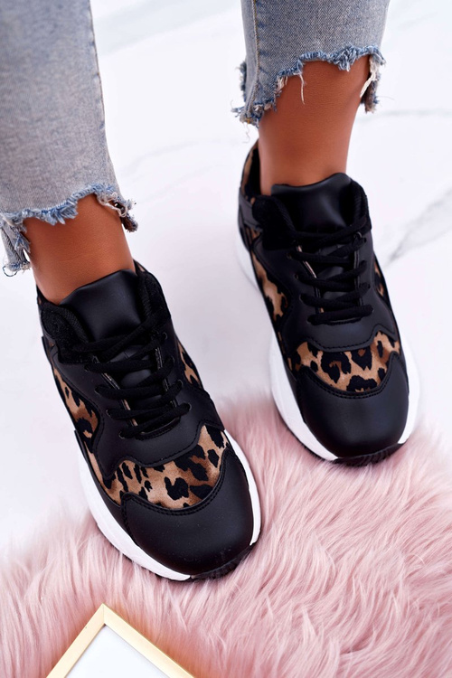 Sportowe Damskie Buty Czarne Leopard Mezeno