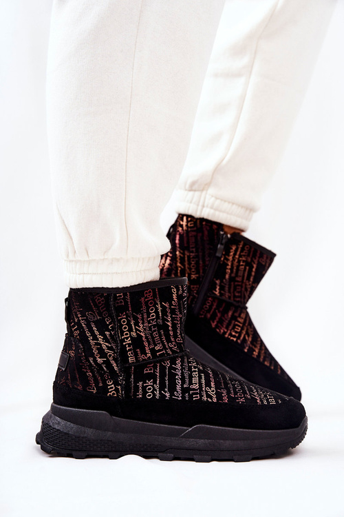 Ocieplane Śniegowce Z Printem Czarne Freesia