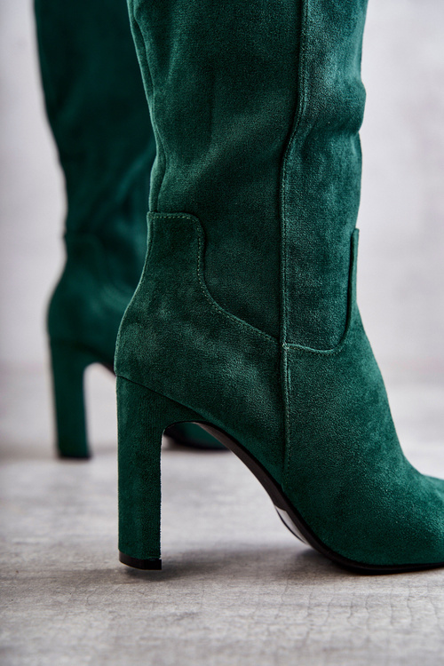 Kozaki Damskie Na Słupku Do Kolana Zielone Truly Love