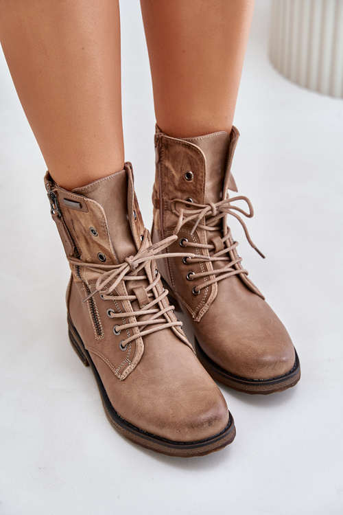 Botki Damskie Workery Ciemnobeżowe Perfecto