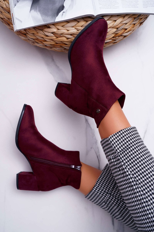 Botki Damskie Na Obcasie Sergio Leone Bordowe BT520