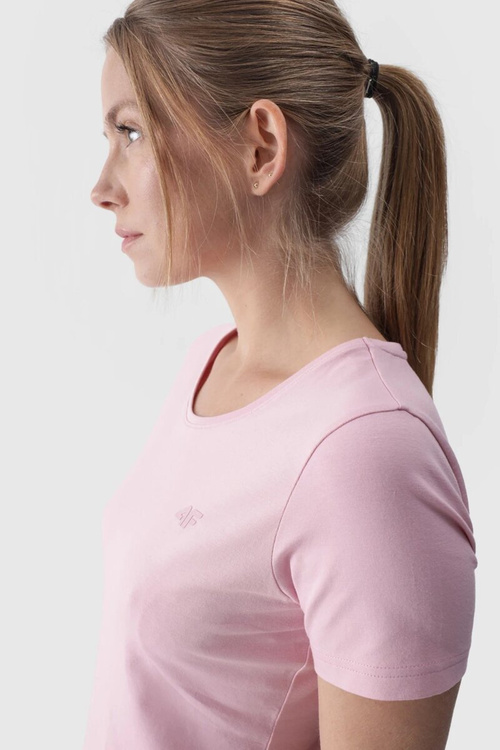 Damski Gładki T-Shirt Z Logo Różowy 4F 4FWMM00TTSHF1845-56S