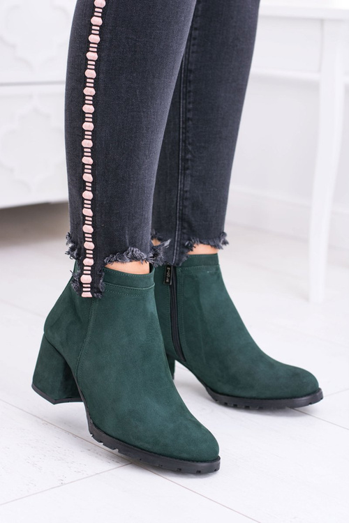 Damskie Zielone Skórzane Botki Na Słupku Nicole