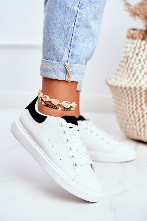 Sportowe Damskie Buty Białe z Czarnym Zapiętkiem Milly