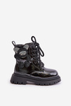 Ocieplane Botki Dziewczęce Z Misiem Na Zamek Lakierowane Czarne Relobia