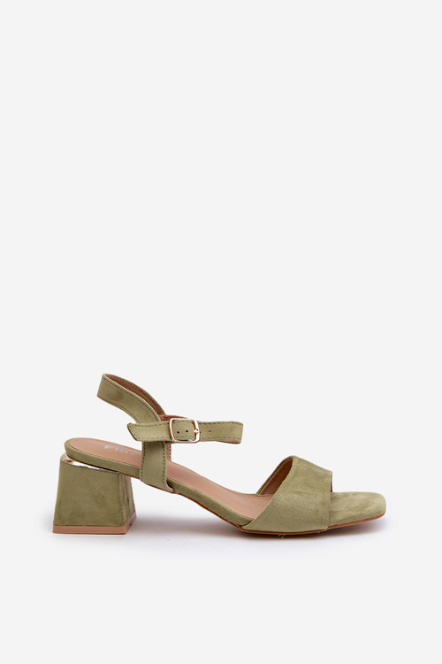 Sandały Damskie Na Klocku Z Eko Zamszu Zielone Leisha