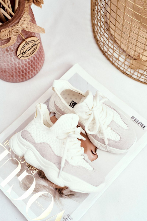 Sportowe Buty Dziecięce Sznurowane Zamszowe Białe Volema