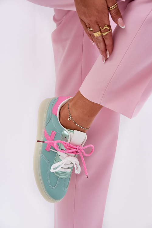 Niskie Buty Sportowe Damskie W Panterkę Miętowo-Różowe Zelevelis