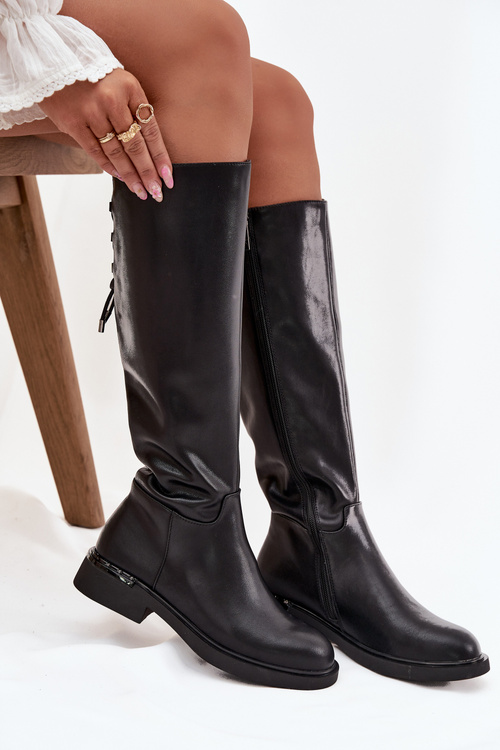 Ocieplane Kozaki Damskie Z Naturalnej Skóry Na Płaskim Obcasie Vinceza 66822 Czarne