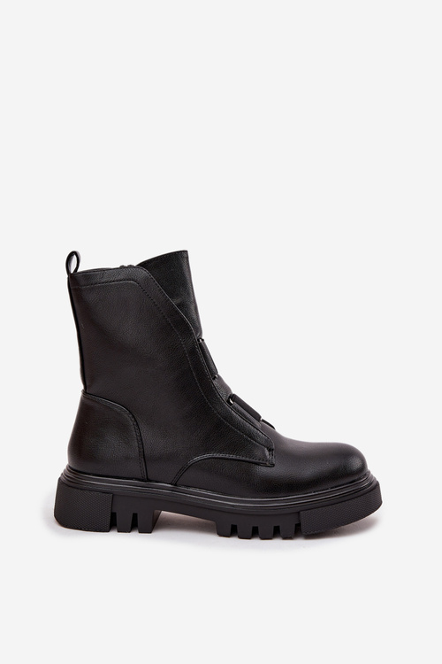 Ocieplane Botki Workery Damskie Na Zamek Eko Skórzane Czarne Mailyra