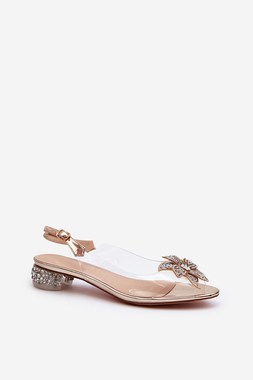 Sandały Transparentne Na Niskim Obcasie Z Ozdobą Złote D&A MR38-383