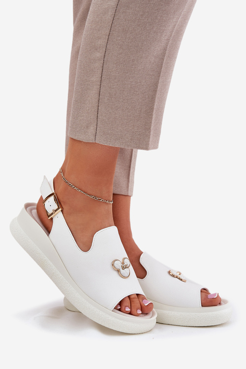 Skórzane Sandały Damskie Z Ozdobą Vinceza 66757 Białe