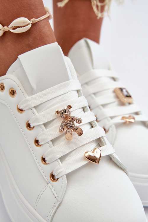 Sneakersy Damskie Na Platformie Z Przypinkami Eko Skóra Białe Cavisa