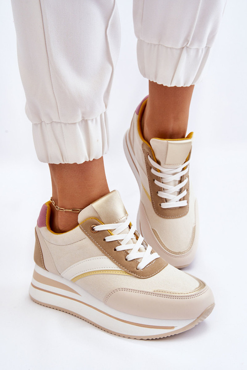 Buty Sportowe Na Koturnie Beżowe Hermain