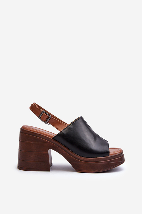 Sandały Damskie Z Eko Skóry Na Masywnym Obcasie I Platformie Czarne Meeyah